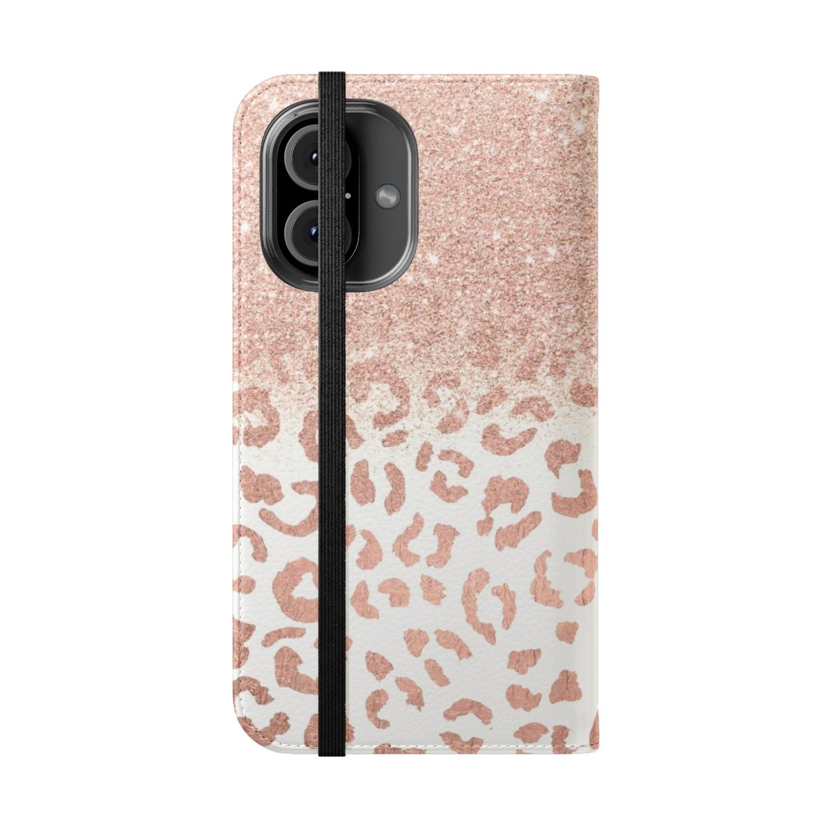 Stylish faux rose gold glitter ombre leopard print flip phone case - Folded Front