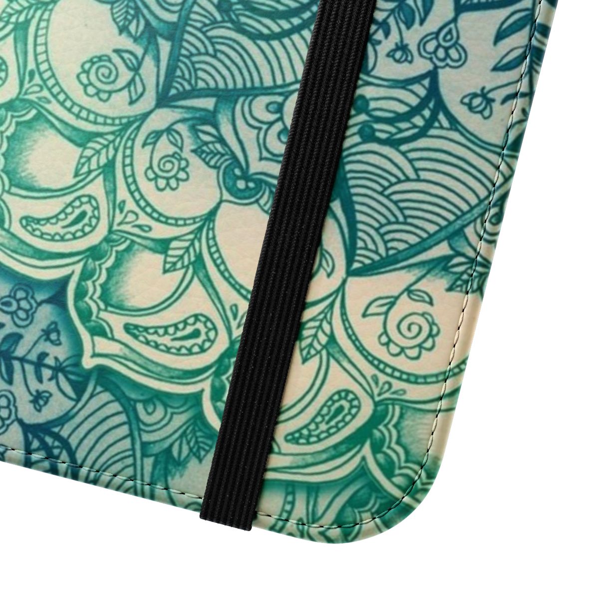 Emerald doodle pattern phone case with a bohemian, zen-inspired design. - Close Up