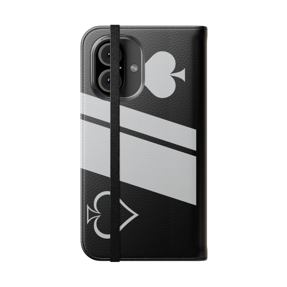 Destiny-inspired phone case with black and white striped Ace of Spades design - Folded Front