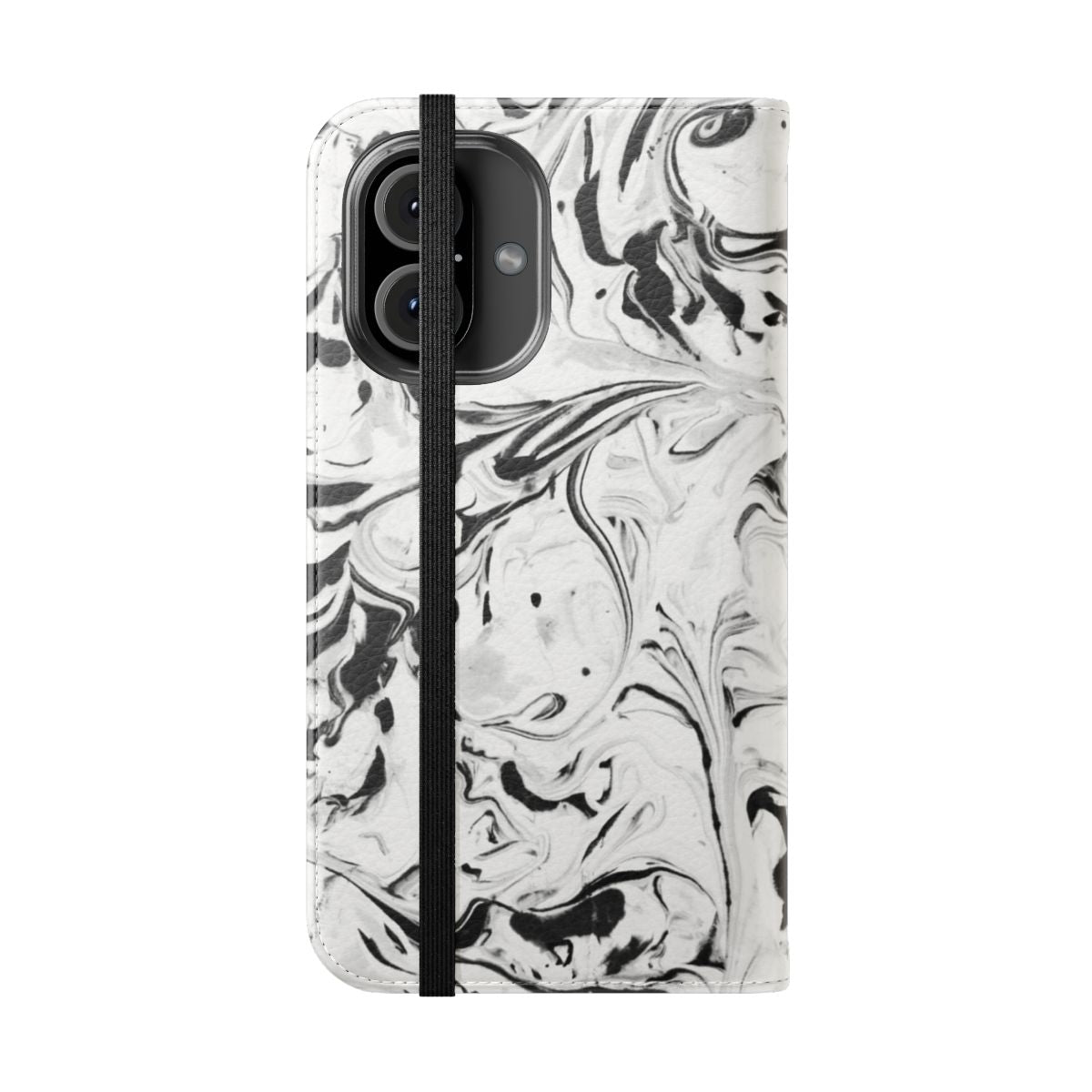 Stylish black and white marble pattern design on a minimalist phone case - Folded Front