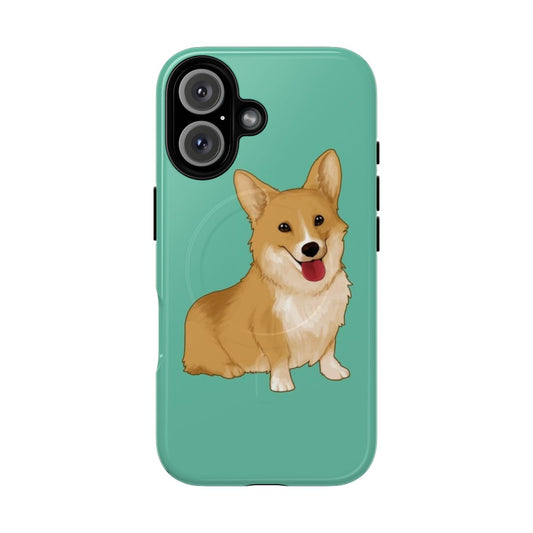 Cute and adorable smiling corgi dog graphic design on a magnetic phone case