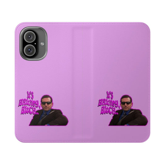 Lilac and pink flip phone case with The Office quote and Britney Spears reference