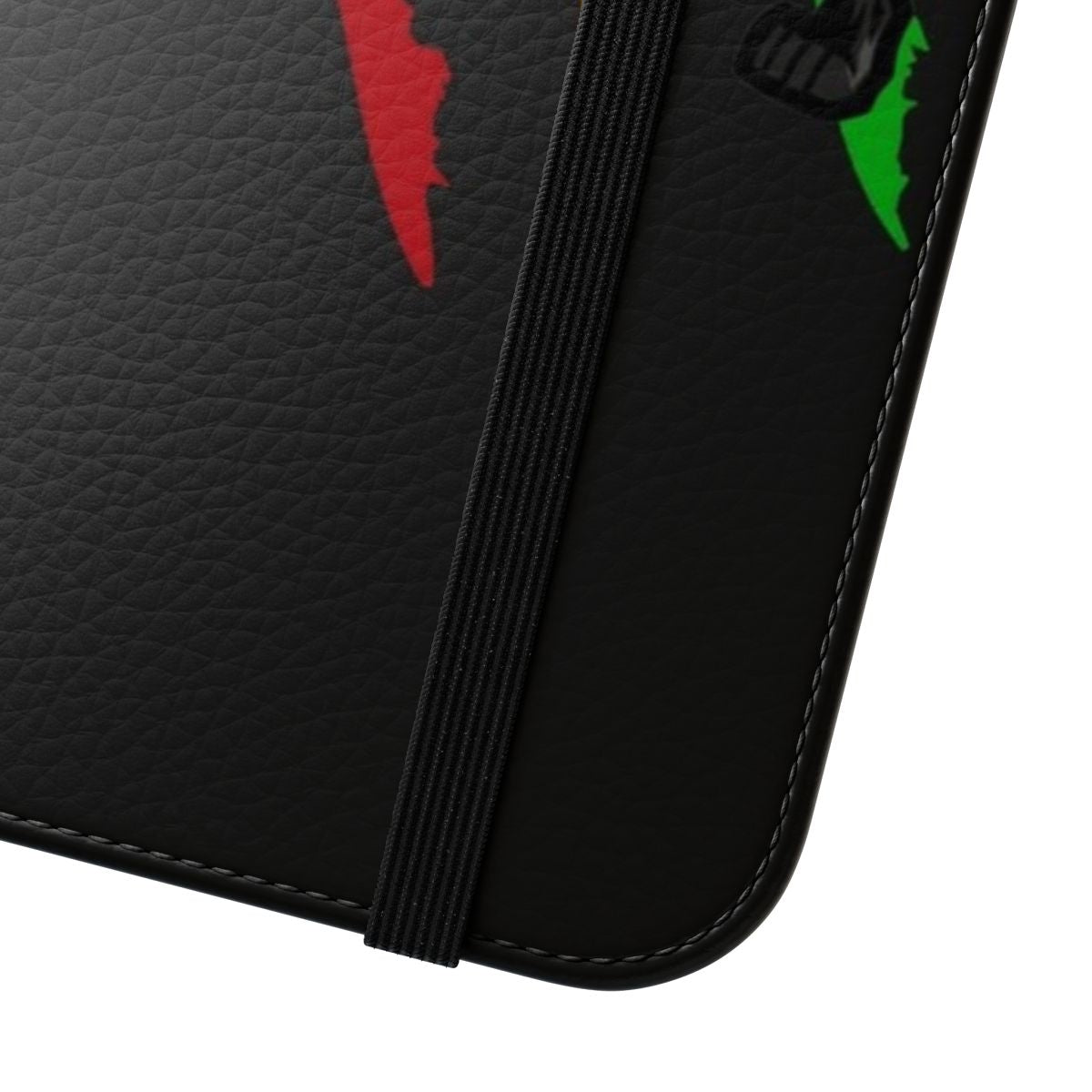 Panther-themed flip cover phone case with fan art design - Close Up