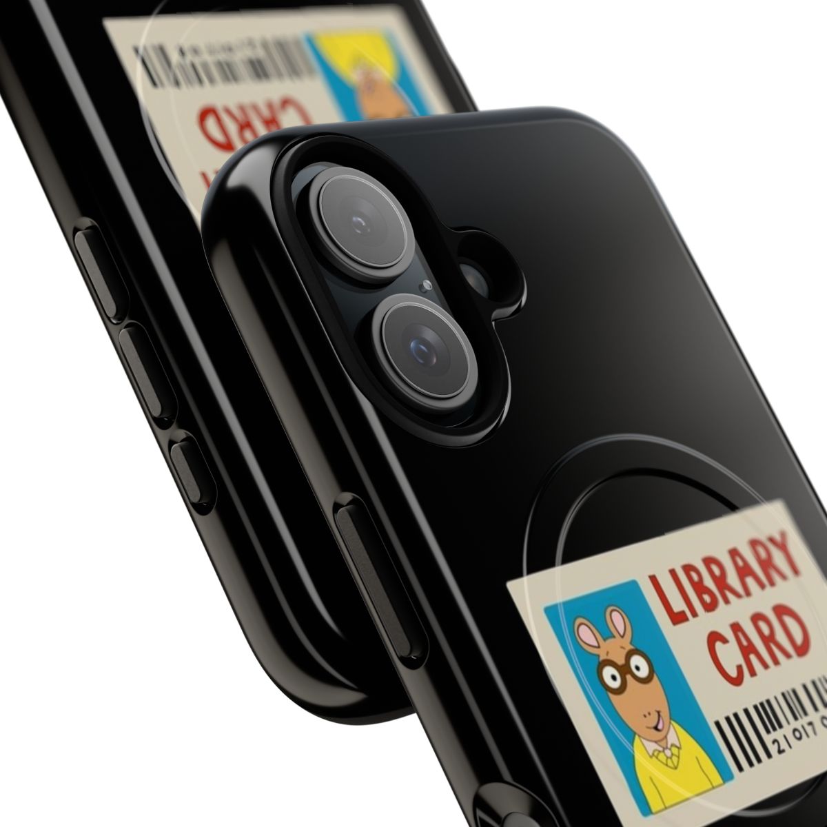 Arthur-themed magnetic phone case with a library card design - Detail