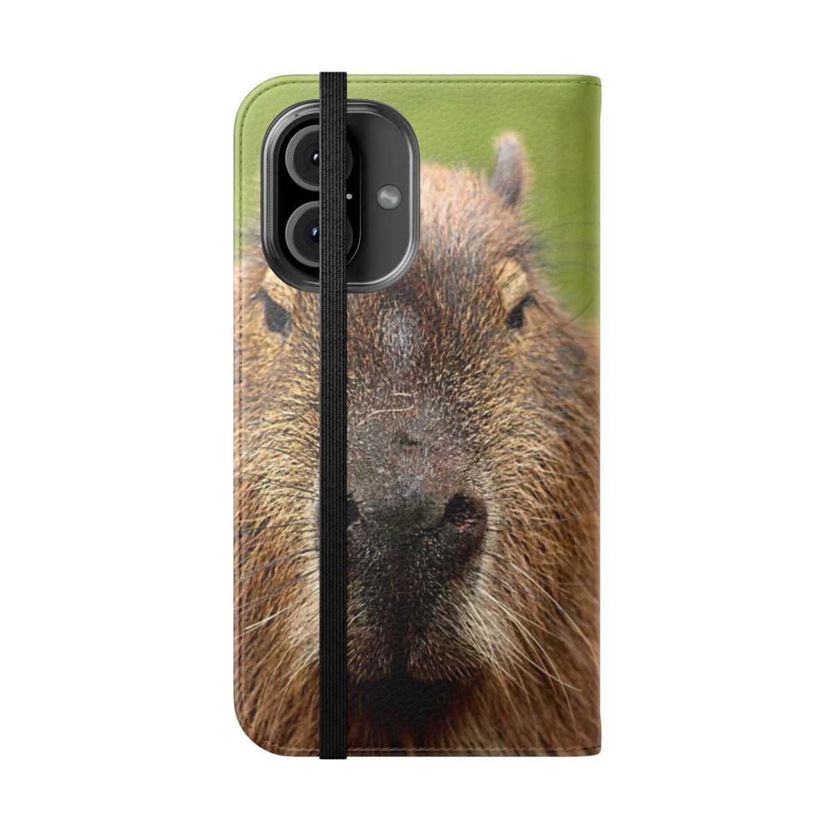 Whimsical portrait of a cute and charismatic capybara on a flip cover phone case - Folded Front