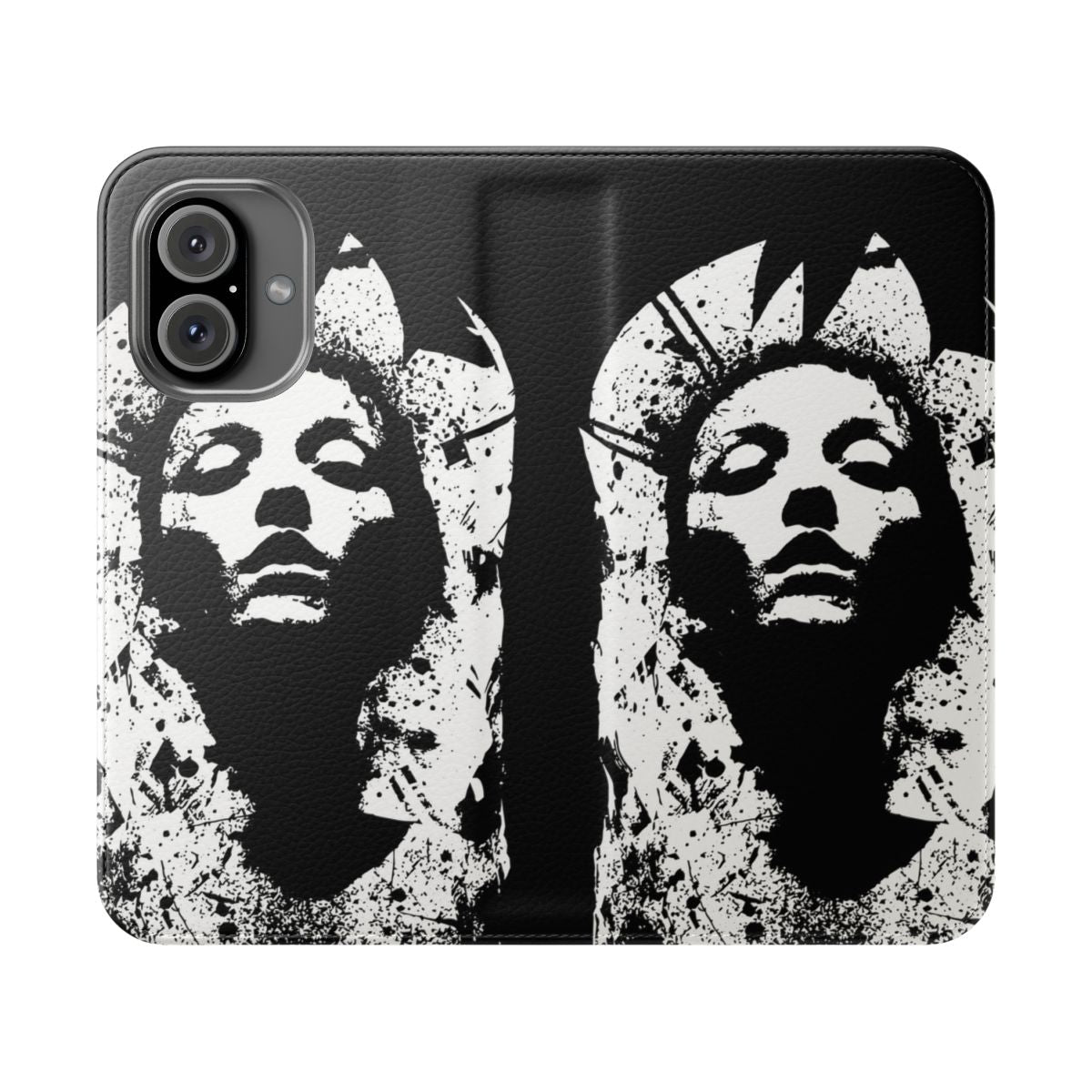 Black flip cover phone case with music band graphic