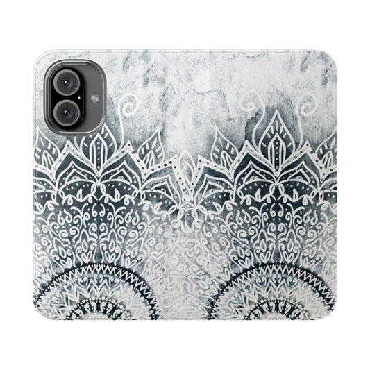 Mandala phone case with a stylish black and white bohemian pattern