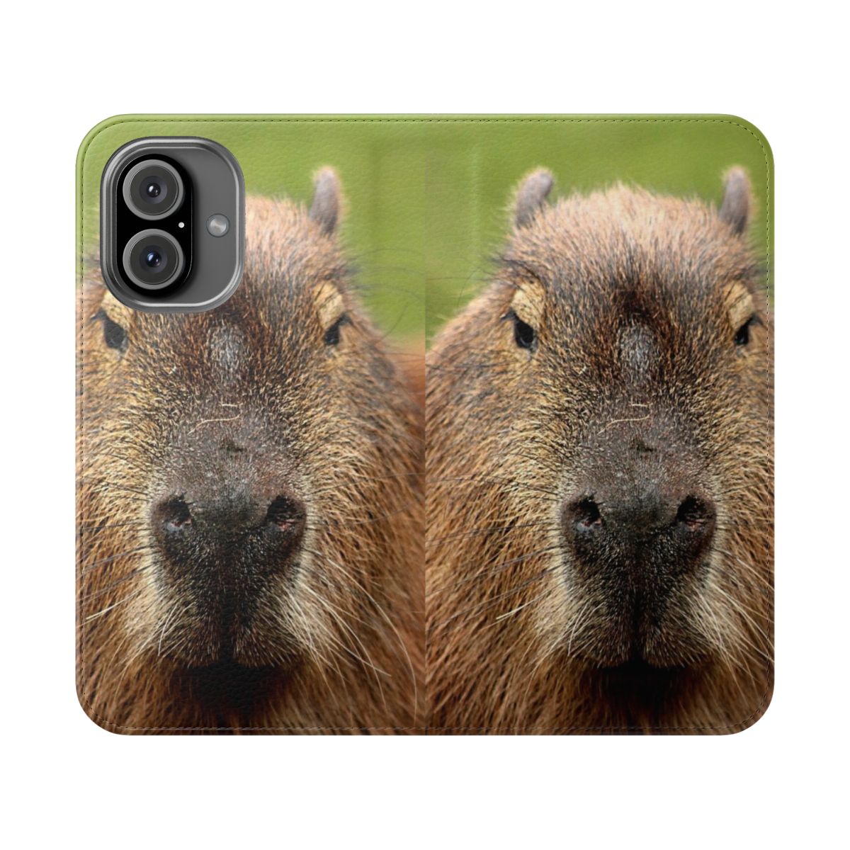 Whimsical portrait of a cute and charismatic capybara on a flip cover phone case