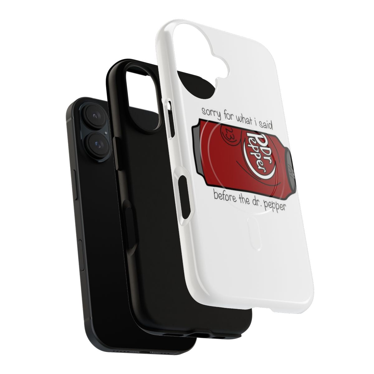 Magnetic phone case with a humorous Dr Pepper soda design - Layers