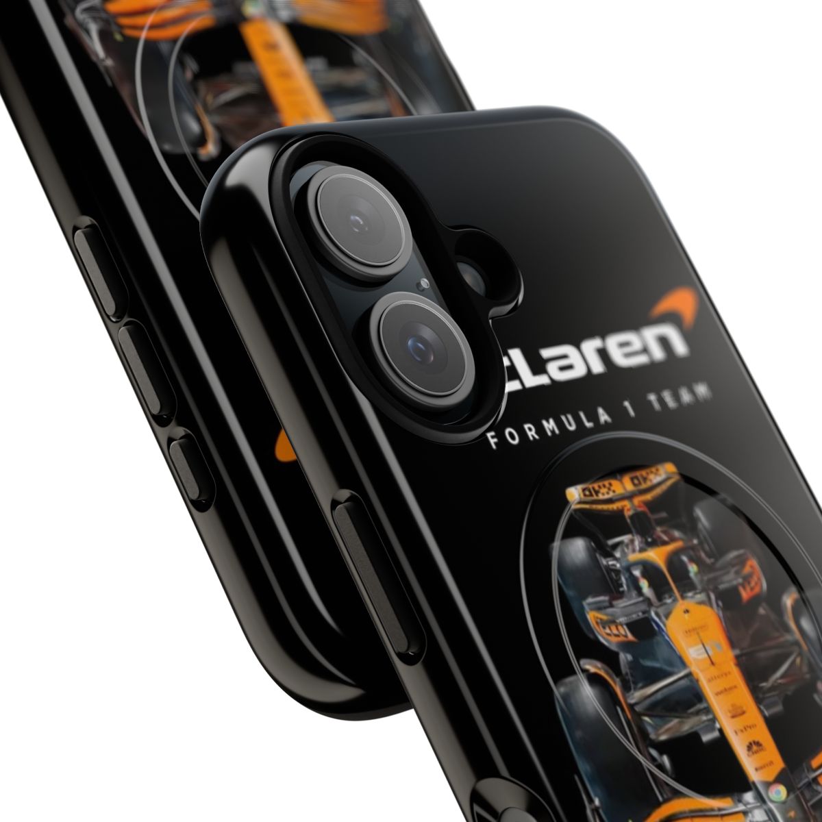 Mclaren-inspired magnetic tough phone case with white text - Detail