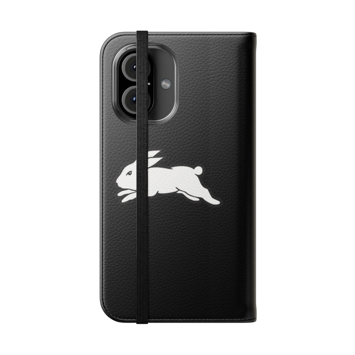 A rugby-themed phone case featuring the South Sydney Rabbitohs logo and rabbit design. - Folded Front