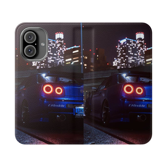 Phone case featuring the iconic Nissan Skyline R34 sports car design