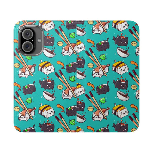 Sushi cat design on a phone flip cover case