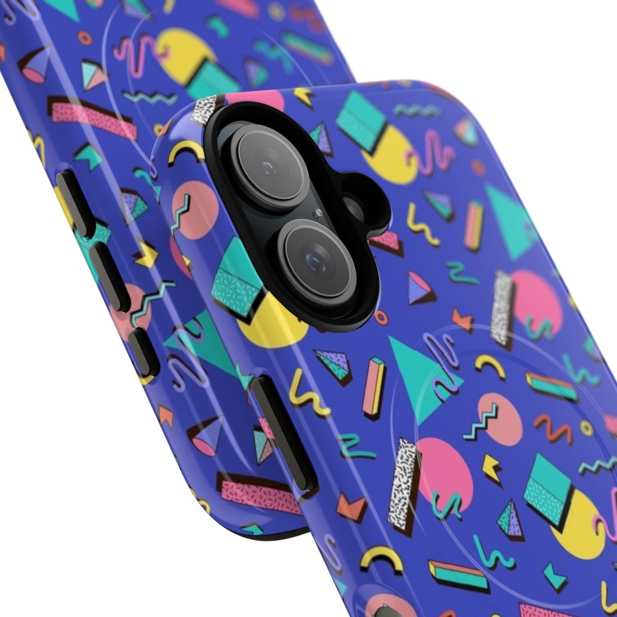 Vibrant retro pattern phone case with magnetic closure and tough construction - Detail