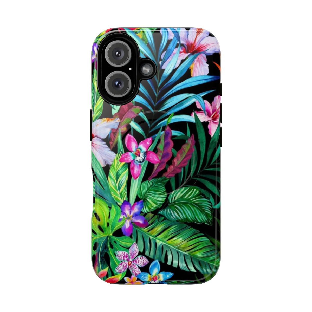 Tropical floral pattern phone case with magnetic closure and durable protection