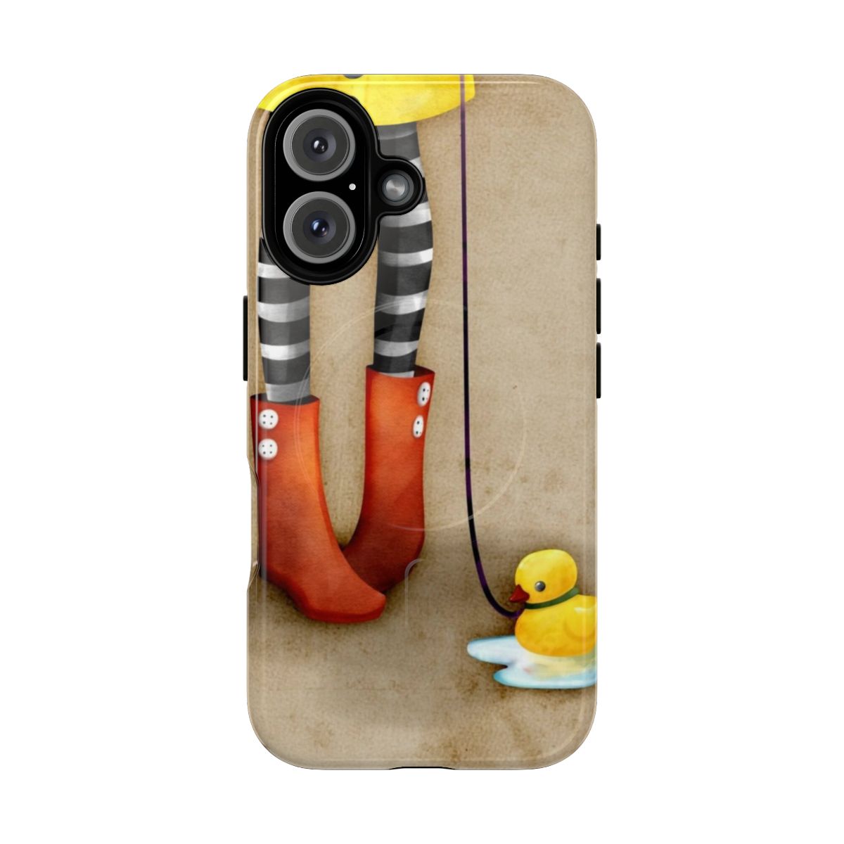 Magnetic tough phone case with a protective rubber ducky design