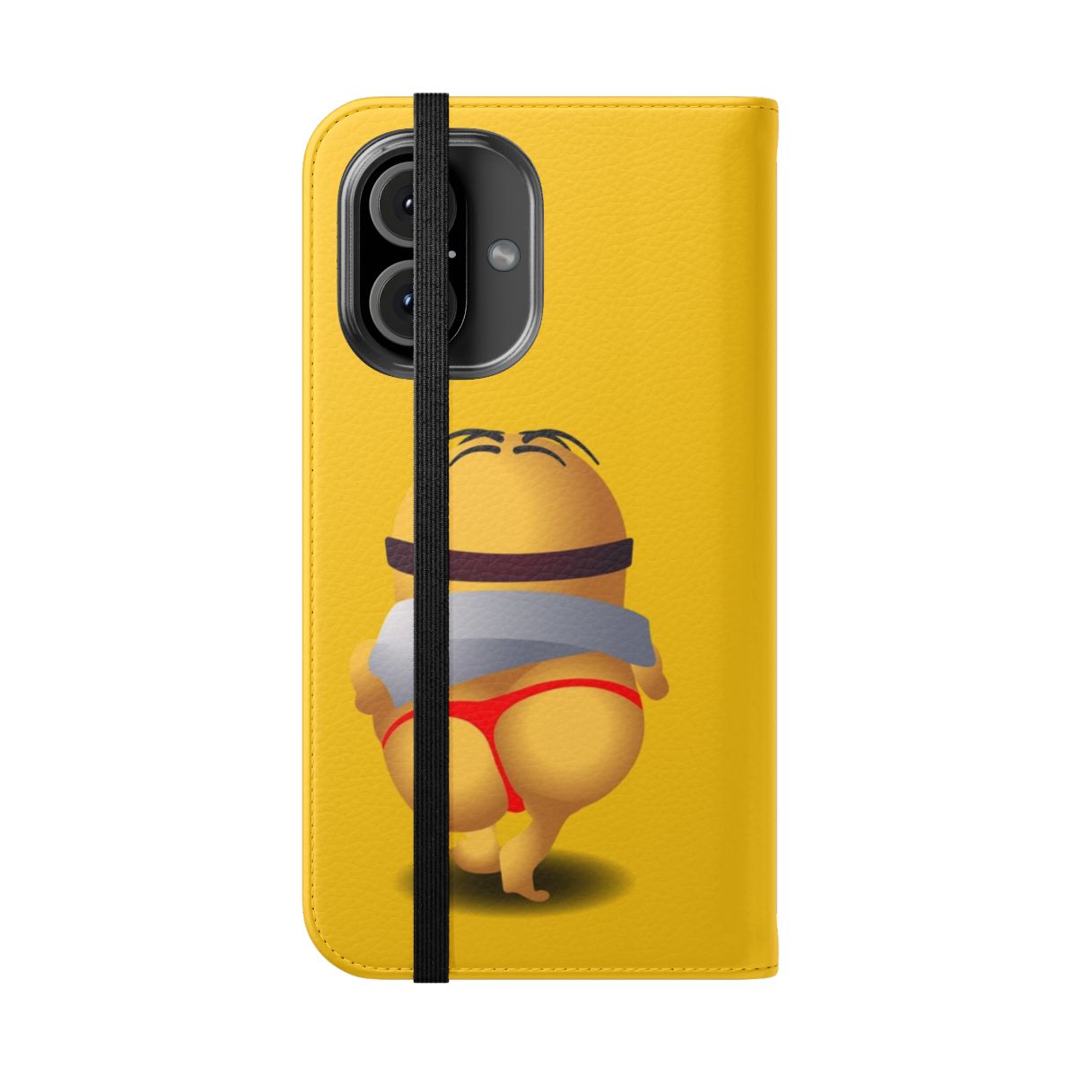 A colorful flip cover phone case featuring the iconic Minions from the Despicable Me franchise. - Folded Front