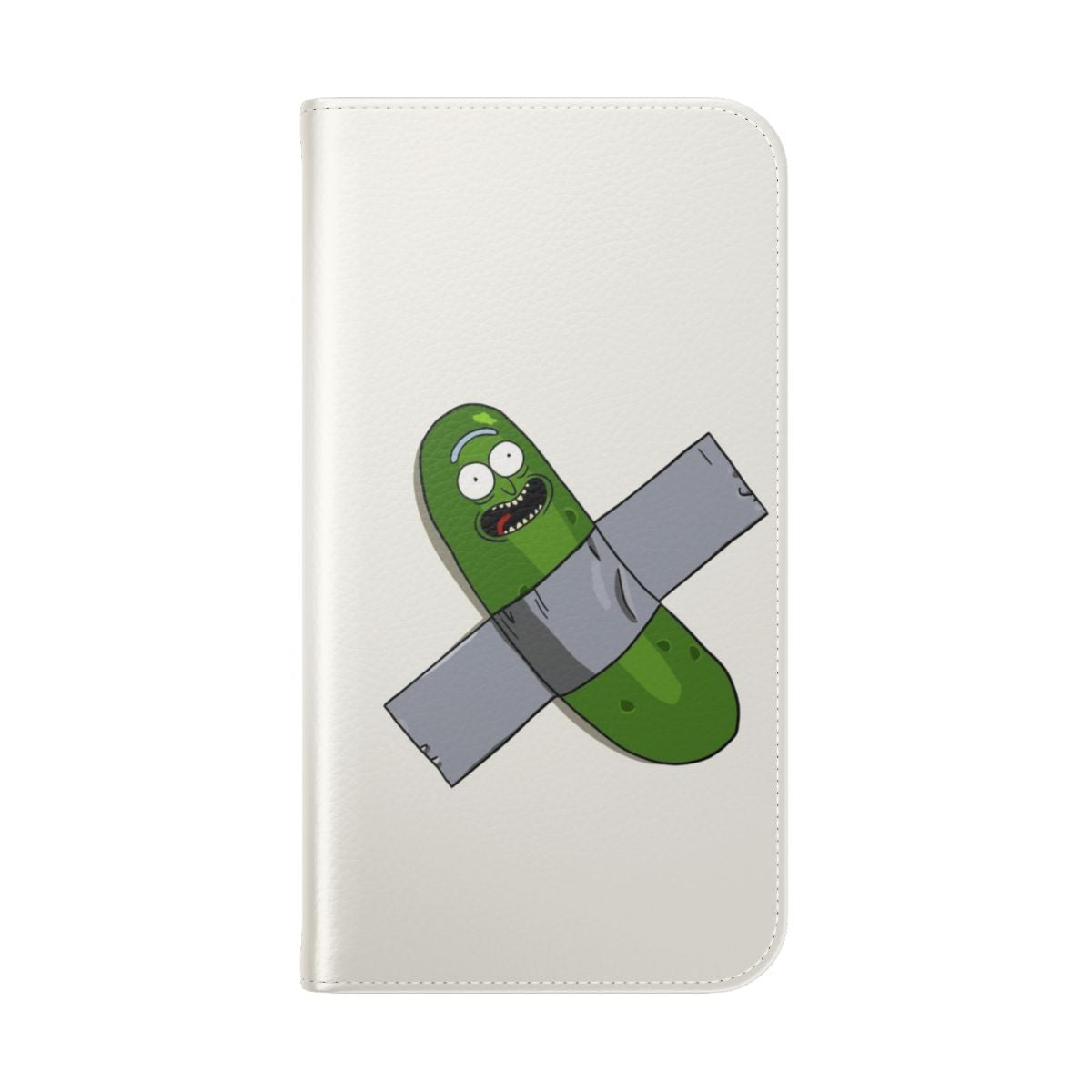 Pickle Rick Modern Art Inspired Phone Case with Cartoon Duct Tape Design - Folded Back