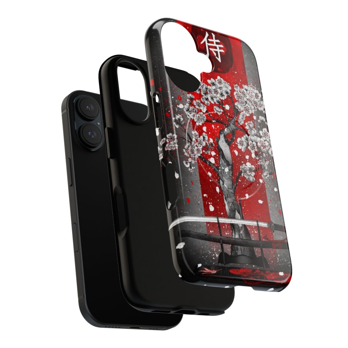 Stylish phone case with samurai, sakura, and katana design - Layers