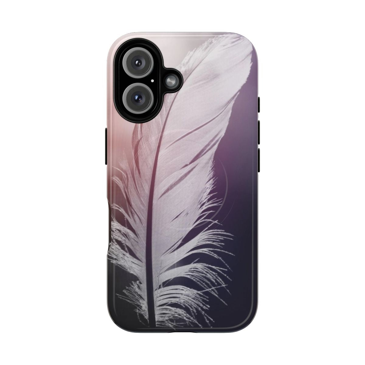 Pastel-toned feather design on a magnetic tough phone case