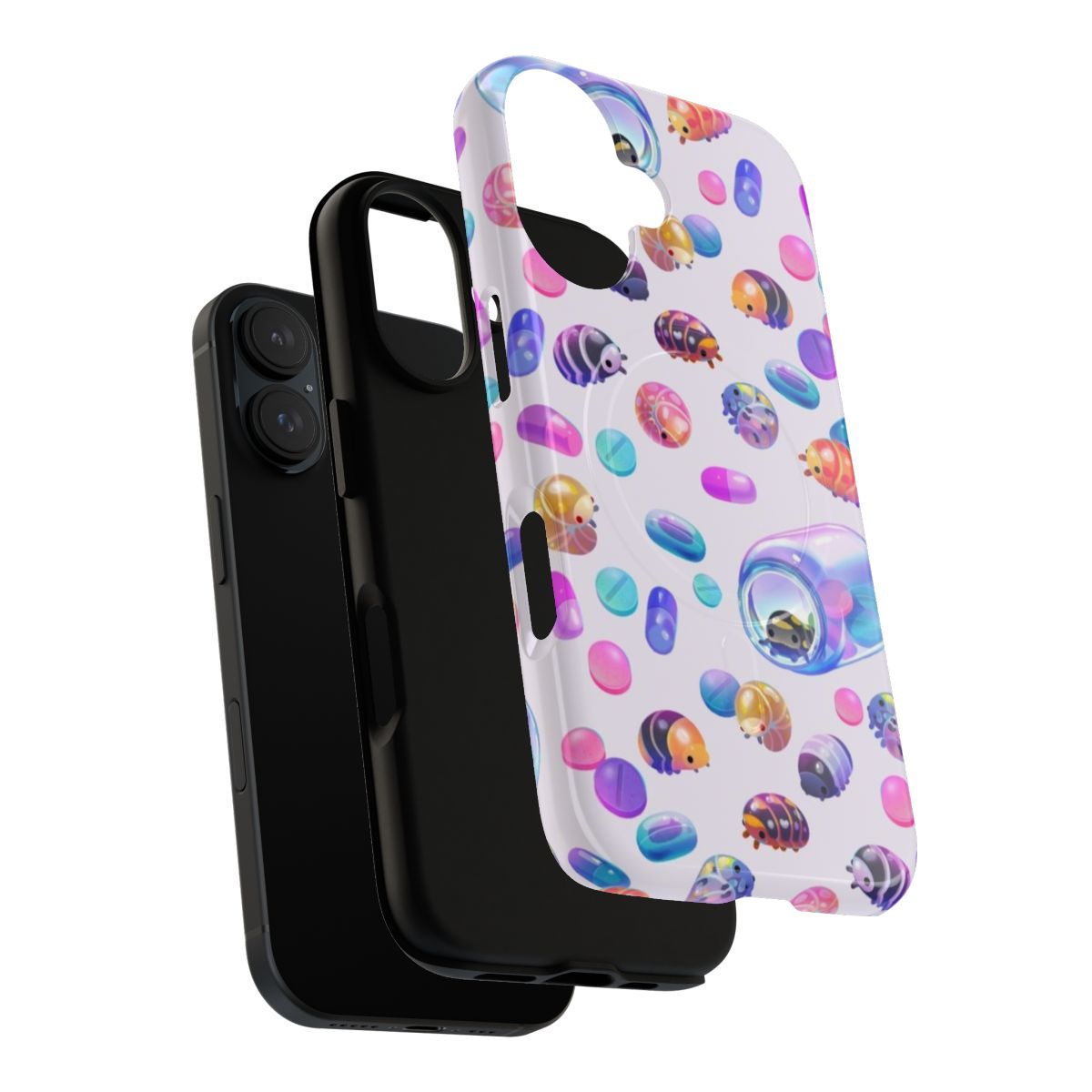 Tough and magnetic phone case featuring a close-up image of a pill bug or woodlouse - Layers