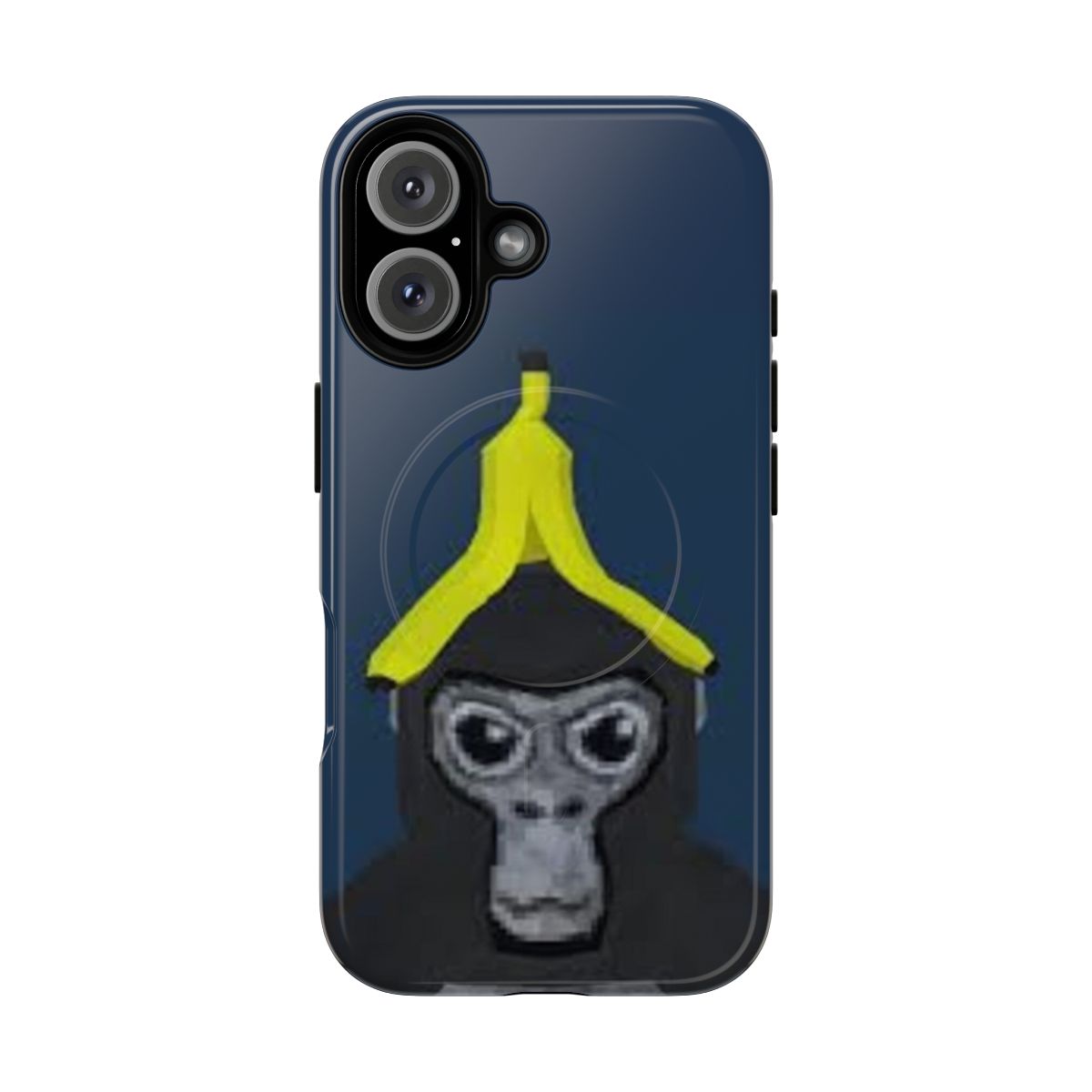 Magnetic tough phone case featuring a gorilla tag monkey holding a banana