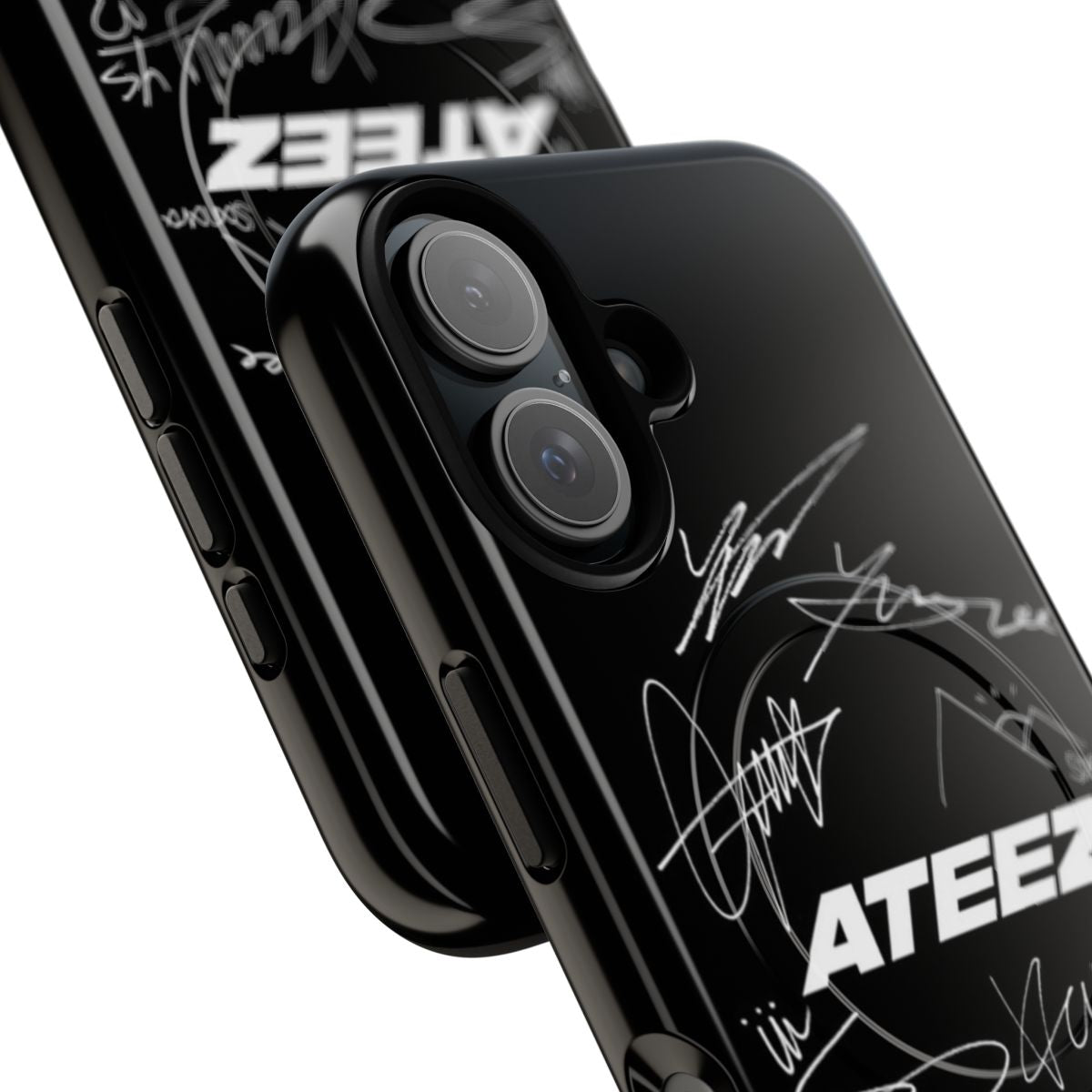 ATEEZ-inspired magnetic tough phone case with logo and autograph-style graphic design - Detail