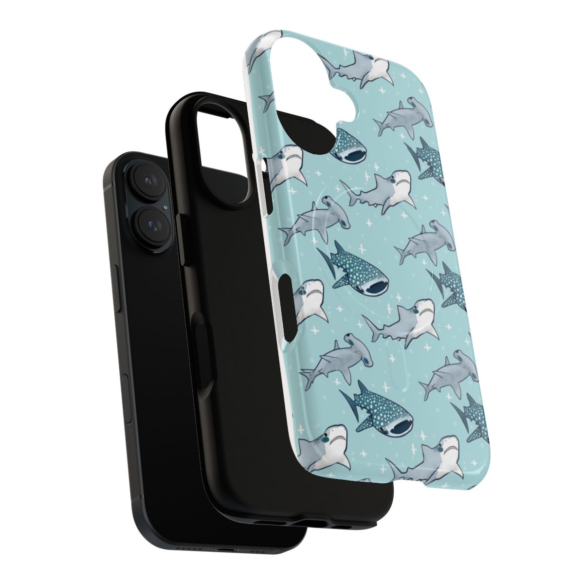 Shark pattern phone case with magnetic closure and tough protection - Layers