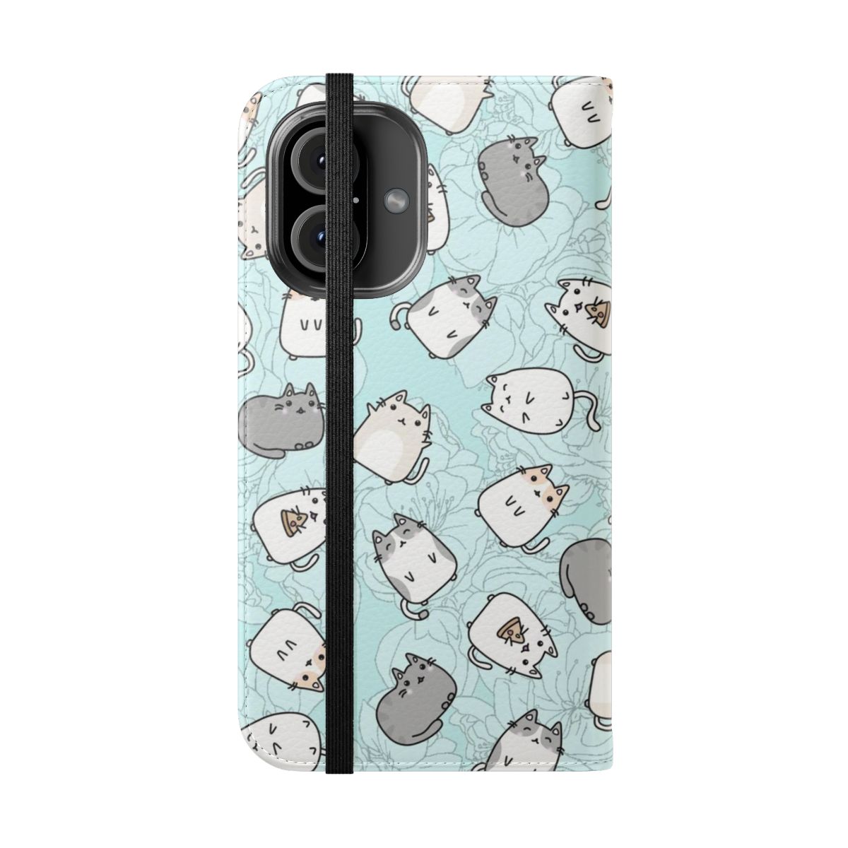 A stylish and cute pastel-colored phone case featuring a playful cat pattern design. - Folded Front