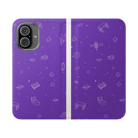 Omori-themed phone case featuring a vibrant space background with planets and stars