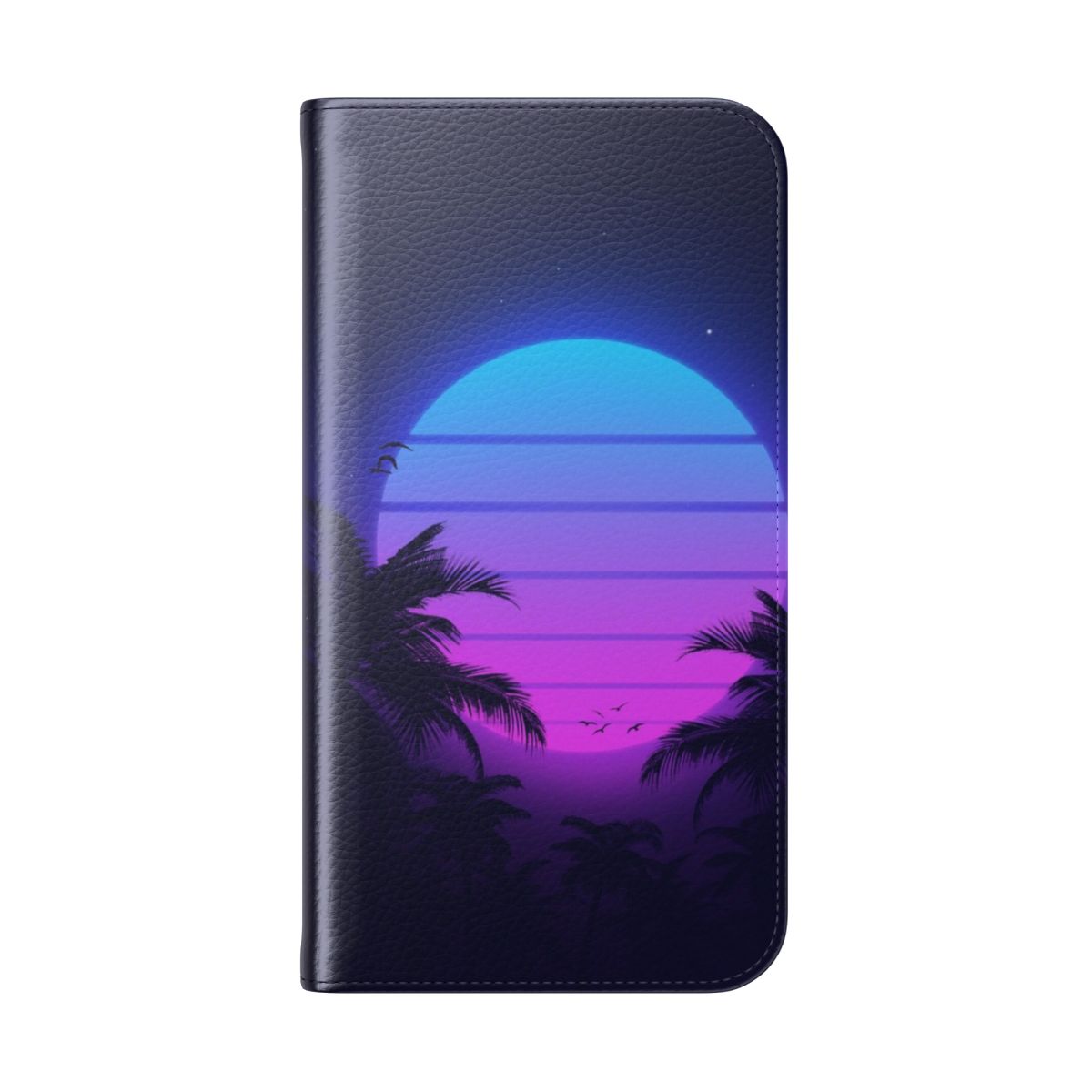 Vibrant retro 80s-inspired vaporwave sunset phone case cover with palm tree silhouette - Folded Back