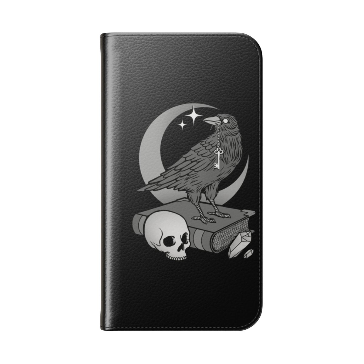 Occult crow phone case with dark, gothic design - Folded Back