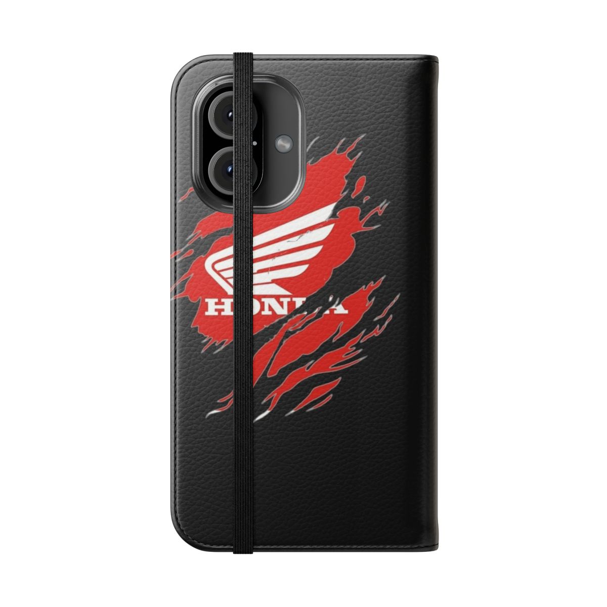 Motocross-inspired flip phone case with racing bike graphic - Folded Front