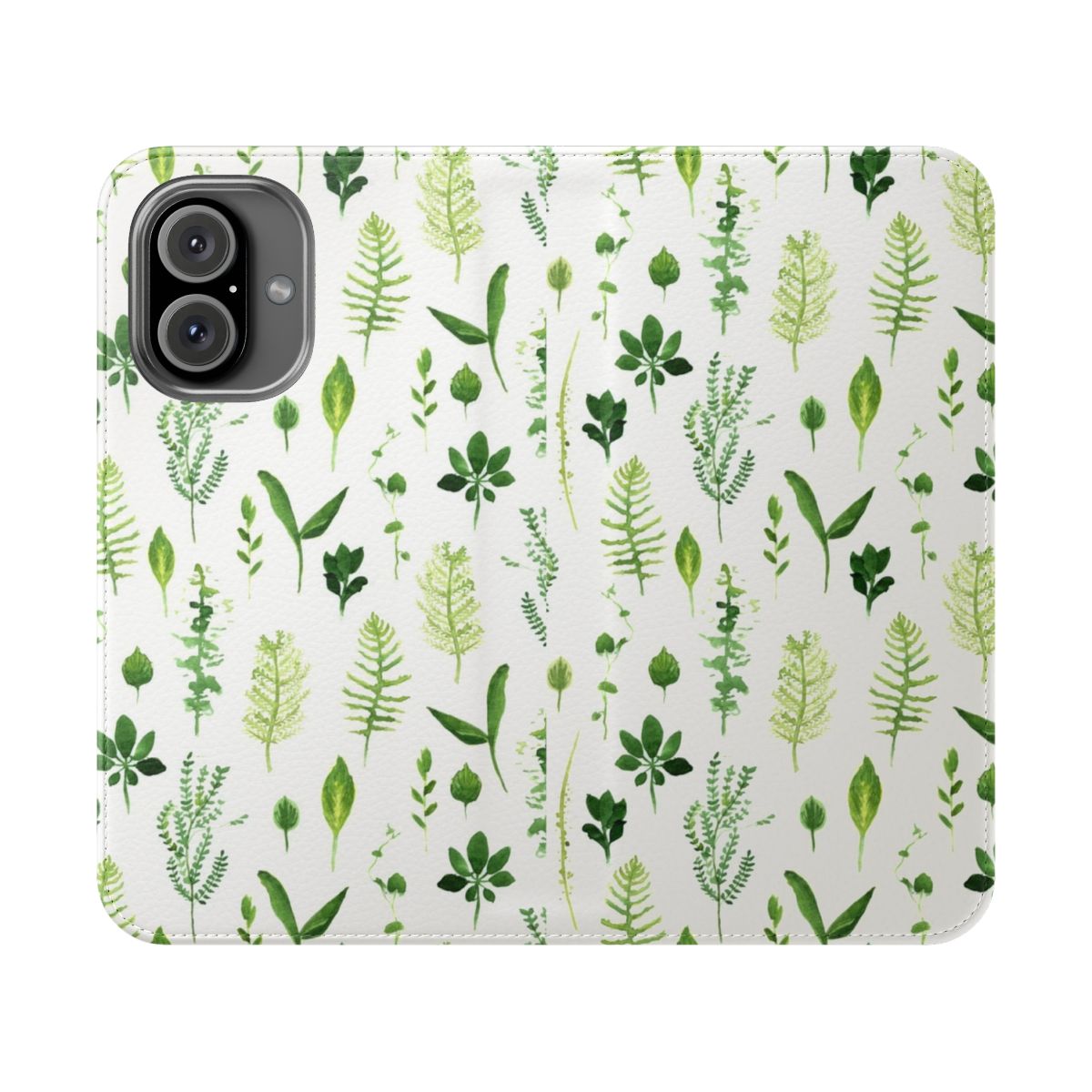 A beautiful phone case featuring a watercolor design of vibrant leaves and foliage.