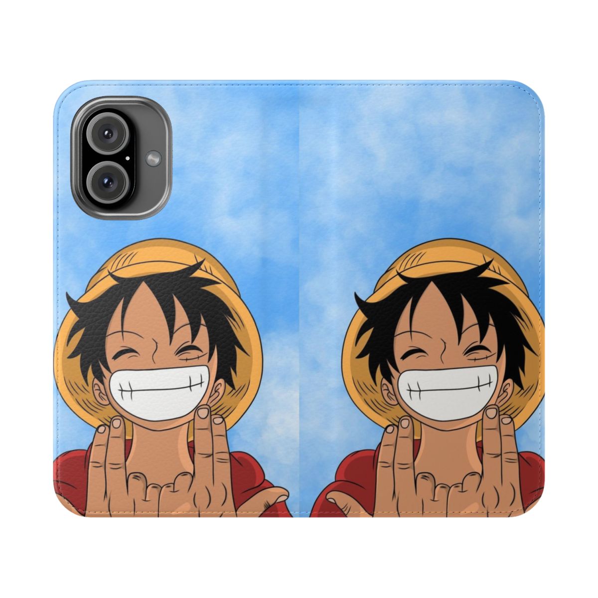 Flip cover phone case featuring the iconic character Luffy from the anime series One Piece