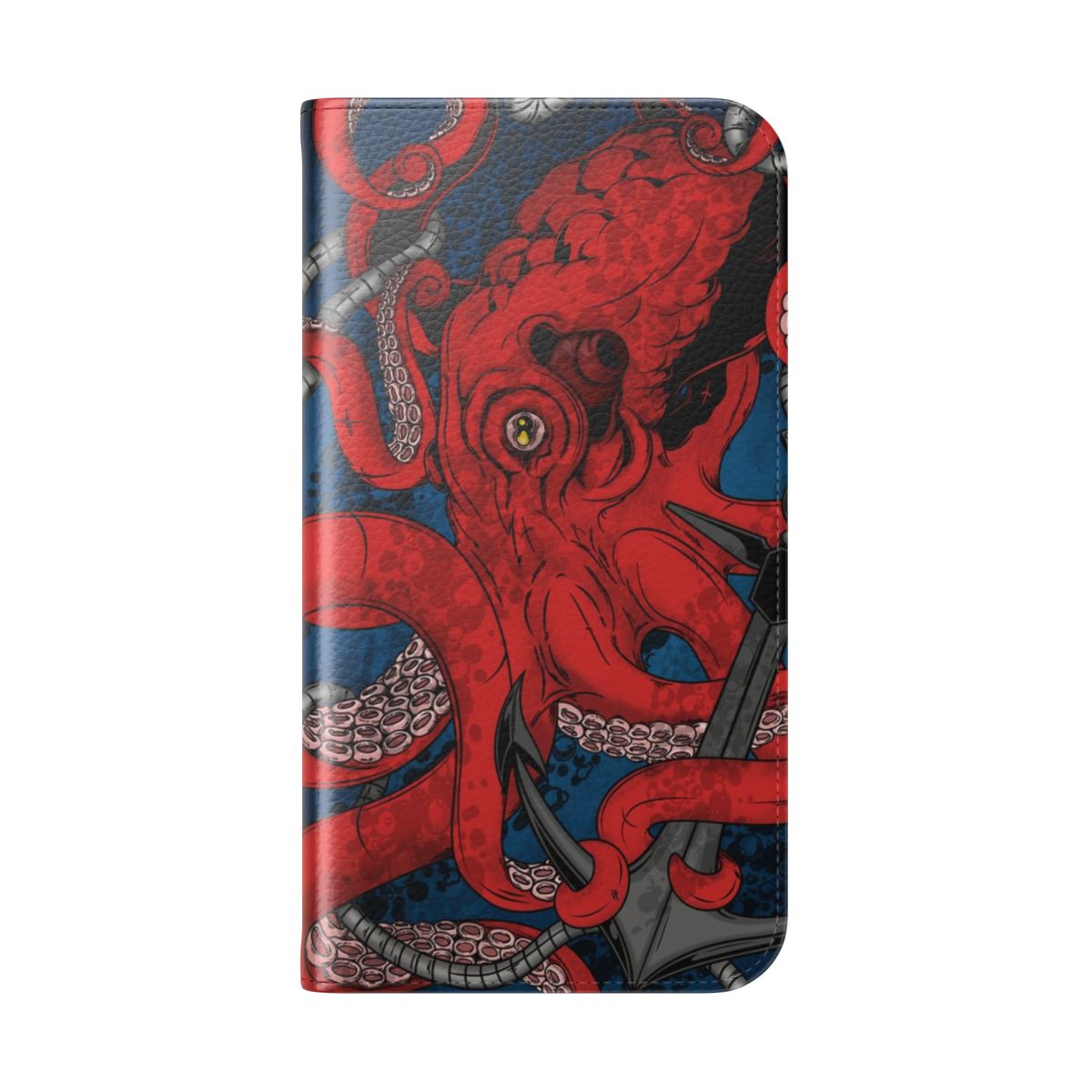 Anchors Away - Waterproof nautical-themed flip phone case with octopus and bubbles design - Folded Back