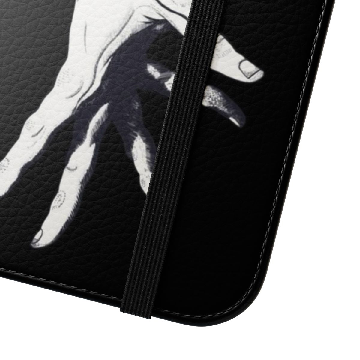 Minimalist hand silhouette with lotus flowers on black phone case - Close Up