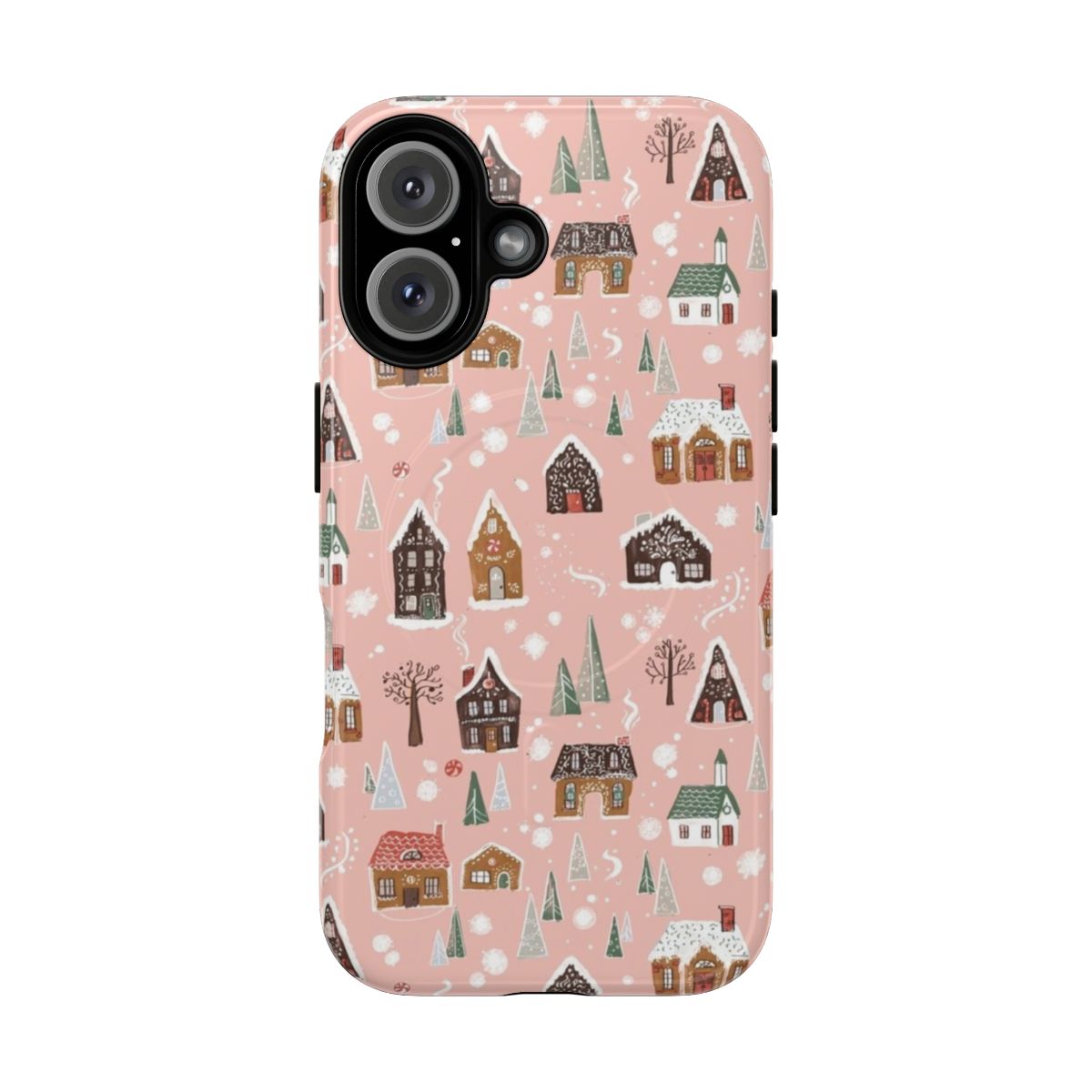 Gingerbread village-themed magnetic phone case with a durable, protective design