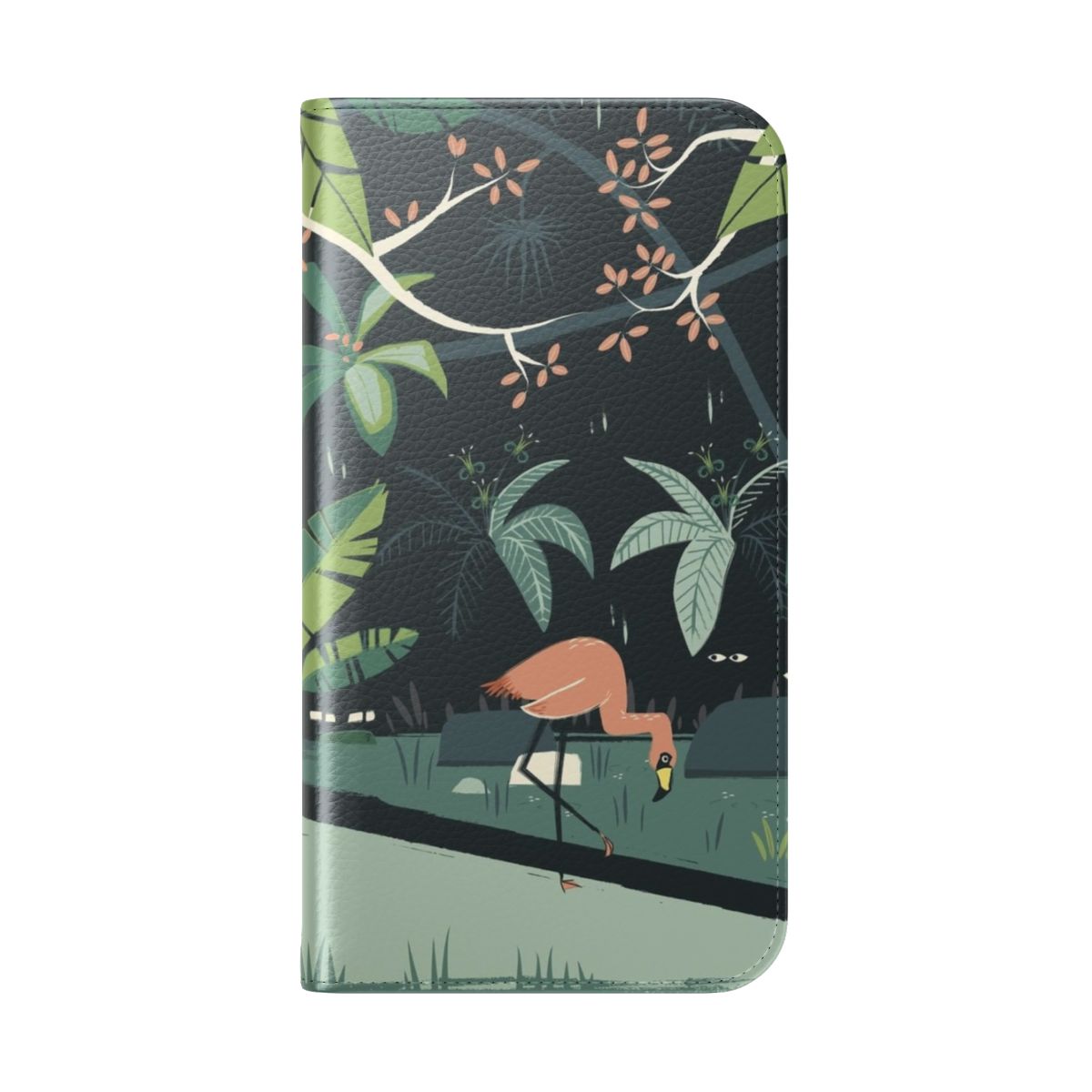 A psychedelic, nature-inspired flip phone case with a vibrant jungle-themed design. - Folded Back