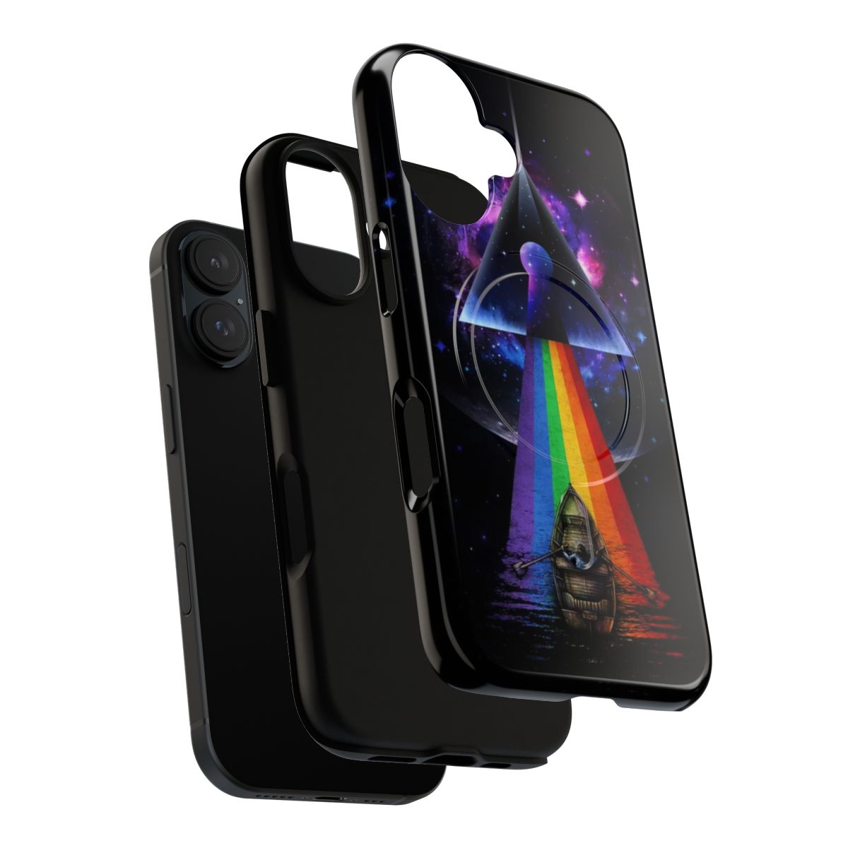 Magnetic phone case with a space and galaxy design inspired by the iconic Pink Floyd album The Dark Side of the Moon - Layers