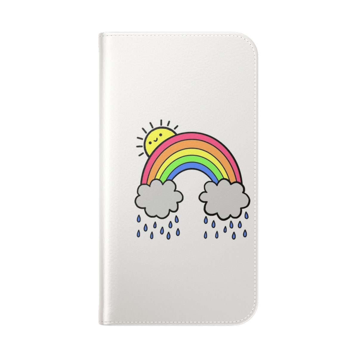 Vibrant colorful phone case with a design featuring rainbows and clouds against a blue sky - Folded Back