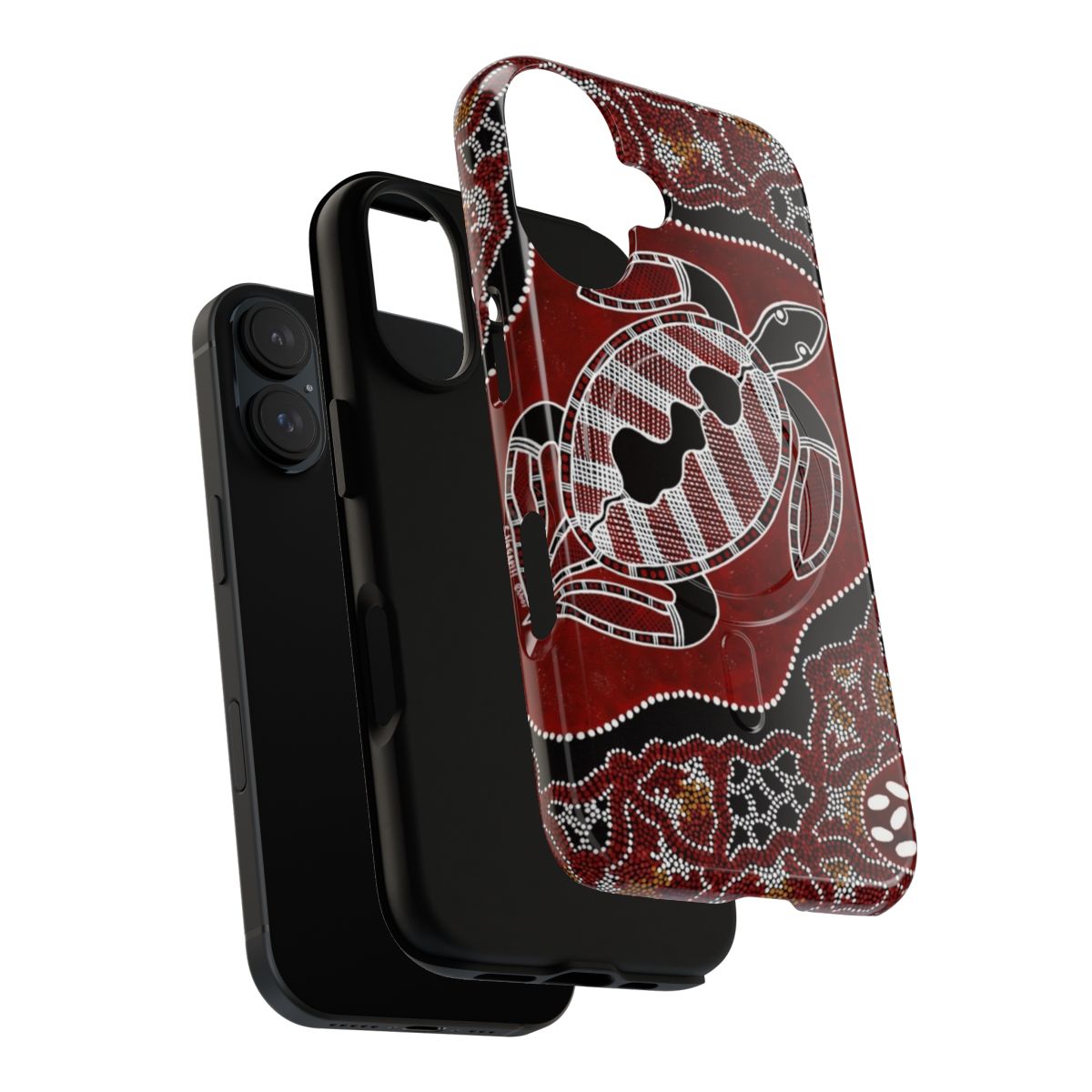 Magnetic phone case featuring authentic aboriginal-inspired turtle dreaming artwork - Layers