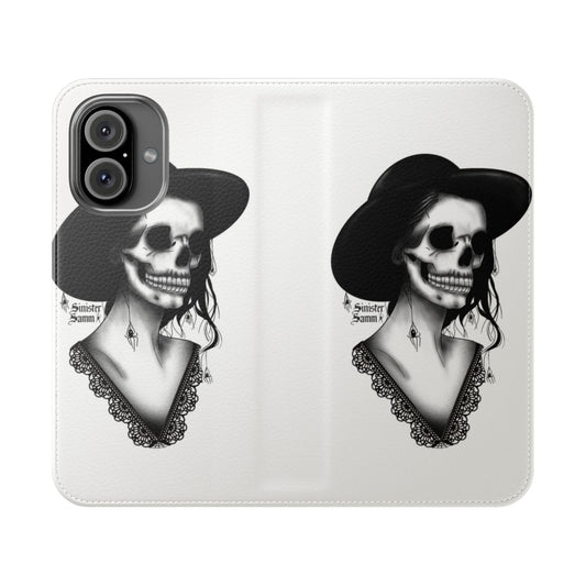 Lacey bones flip cover phone case with gothic, victorian, and spooky design