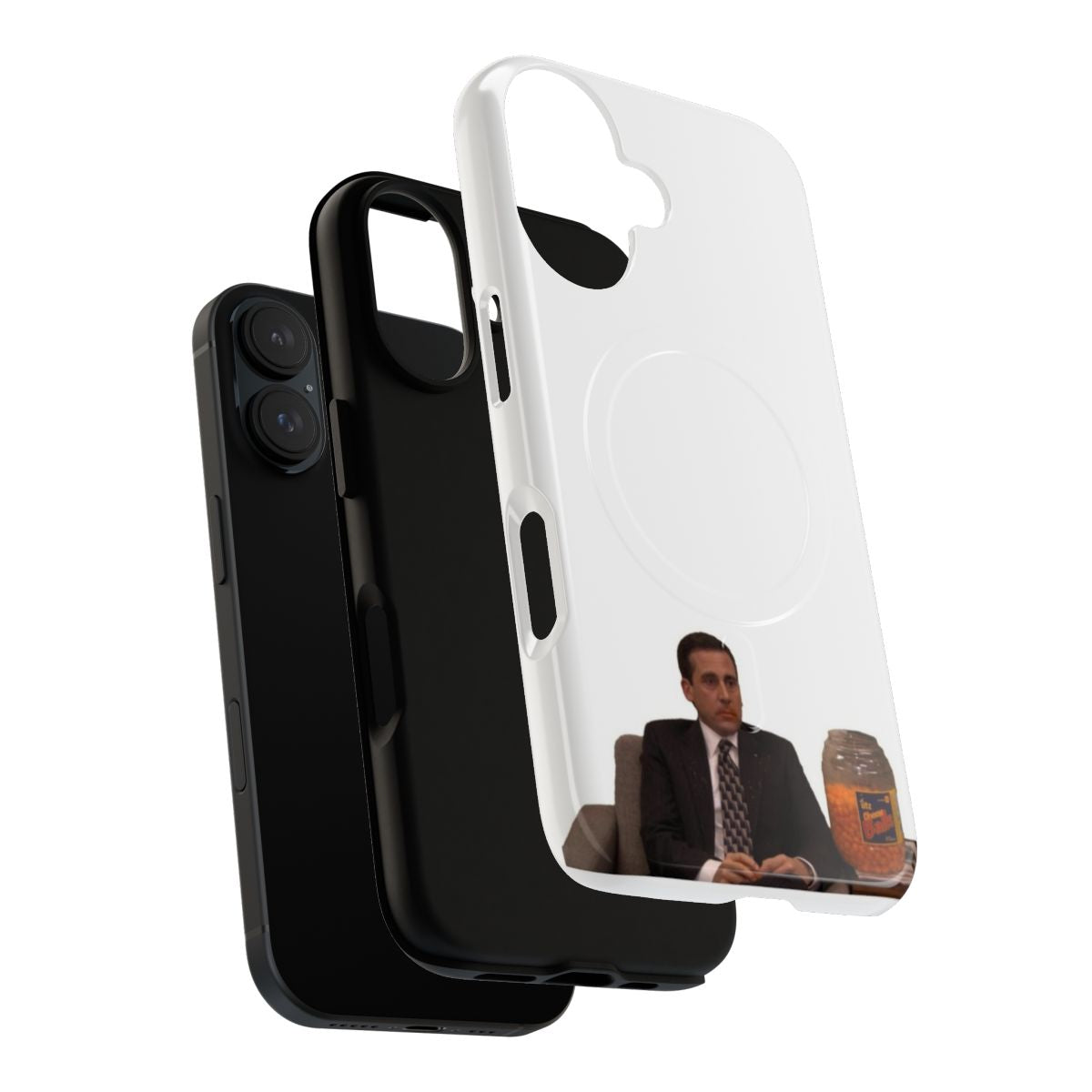 Magnetic tough phone case with The Office-inspired cheese puffs design featuring Michael Scott, Dwight Schrute, and other characters. - Layers