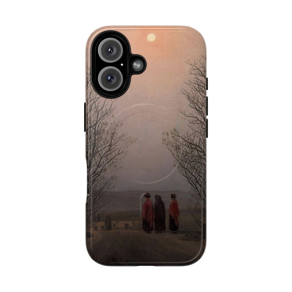 Phone case featuring a romantic landscape painting of a morning sky with clouds and sunlight, by artist Caspar David Friedrich.