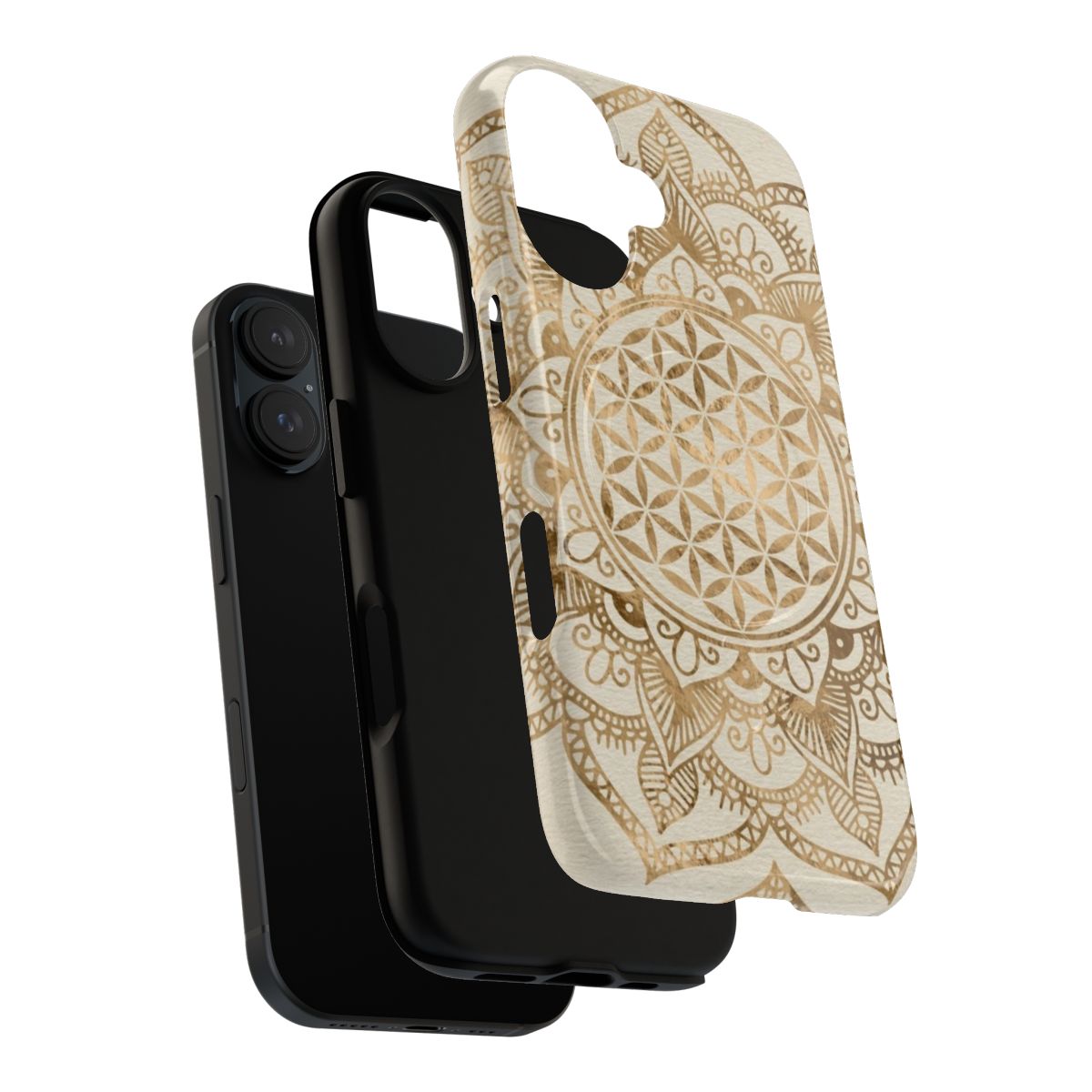 Pastel gold Flower of Life design on a magnetic tough phone case - Layers