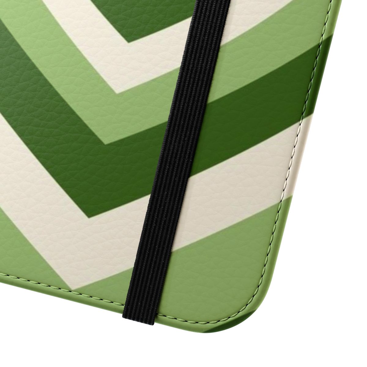 Sage green wildflower pattern flip phone case with a matcha love heart design - Close Up