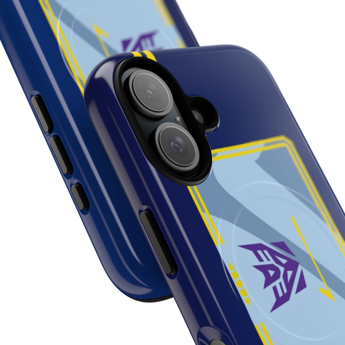 Soundwave-inspired magnetic tough phone case with robot, cassette tape, and Decepticon design - Detail