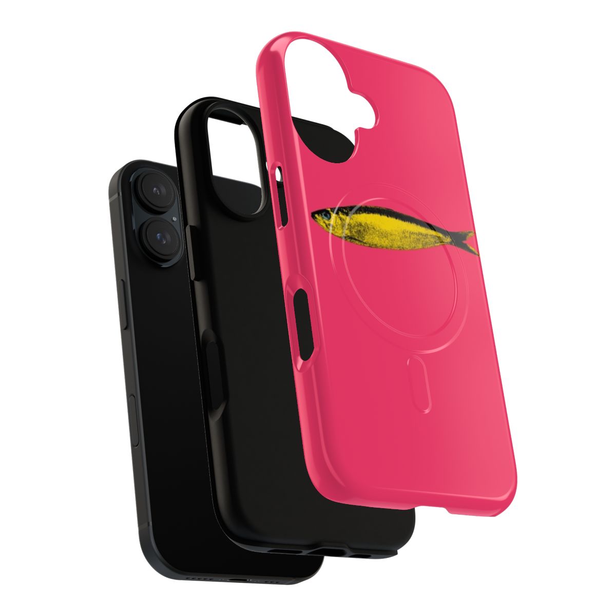 Vibrant pop art-inspired pink sardine phone case with a magnetic tough design - Layers