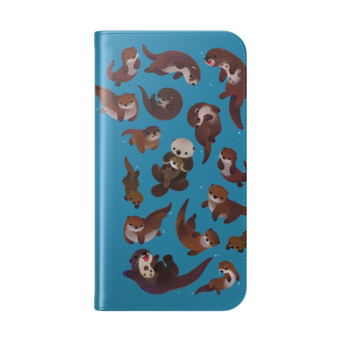 A flip cover phone case featuring a cute otter design. - Folded Back